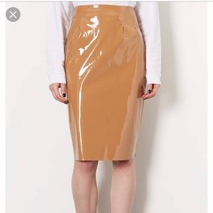 TOPSHOP Vinyl Pencil Skirt In Camel size 2